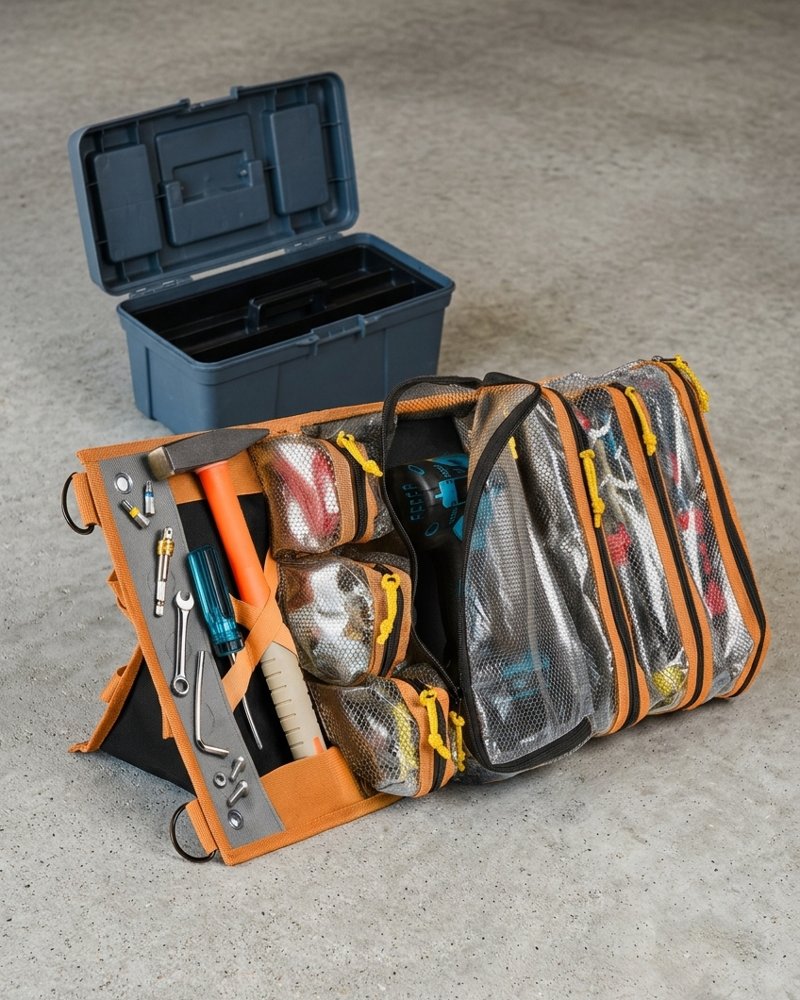 Myolnir roll-up tool bag: stands on the floor